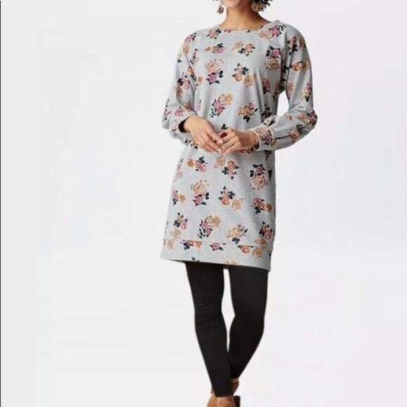 Matilda Jane Floral Sweatshirt XS Gray Mini Dress Sweater Perfectly Cozy Top - Picture 2 of 13